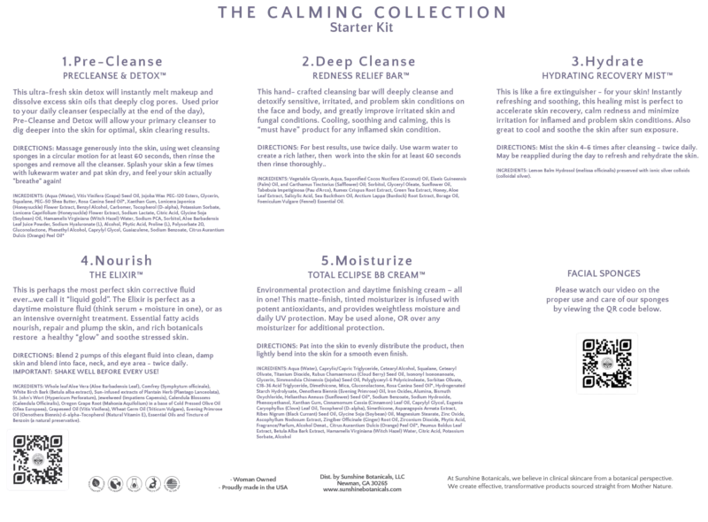 Calming Collection Instruction Panel | Sunshine Botanicals